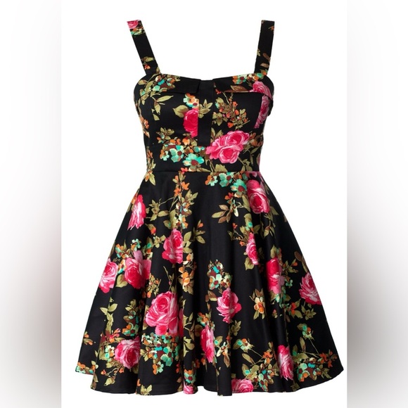 Ixia Rose Floral Poetry Pinup Dress-Black-Medium NWT - Picture 1 of 6